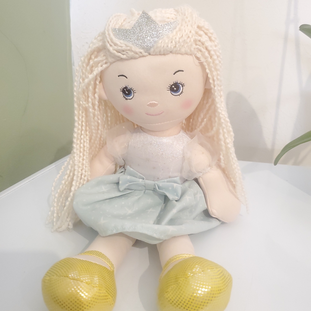Adorable Doll with Yellow Shoes and Silver Crown